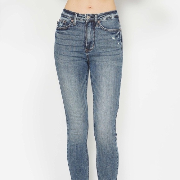 Judy Blue Full Size Tummy Control Vintage Wash Hem Destroy Skinny Jeans - Picture 4 of 10